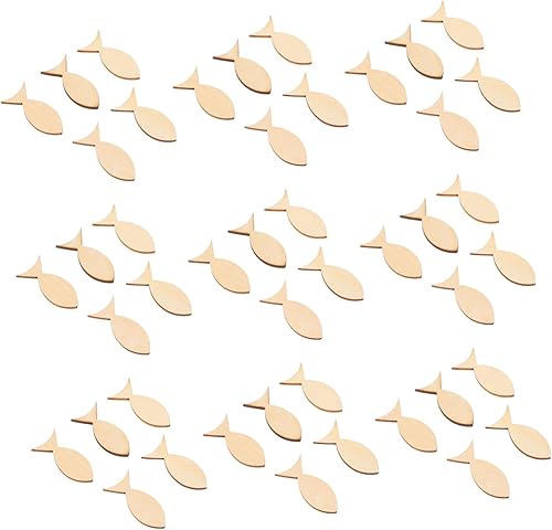 Miniatura 1 de EXCEART 100 piezas de peces sólidos de madera sin terminar, adornos de madera de mar, rebanadas de madera sin terminar, decoración para colgar en la