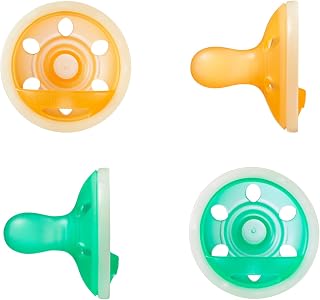 Tommee Tippee Breast-Like Night Pacifier 6-18 Months - Glow in Dark, BPA-Free Silicone Binkies, Skin-Safe, Pack of 4 Yellow/Green