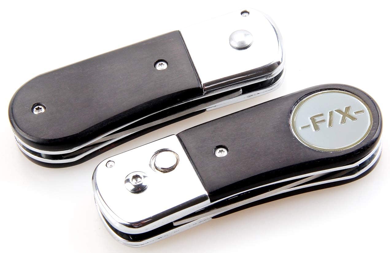 Premium Pitchgabel mit Echtholzbeschlag - Pitchfix de Luxe - ergonomisch - tolles Golfgeschenk für Sie und Ihn