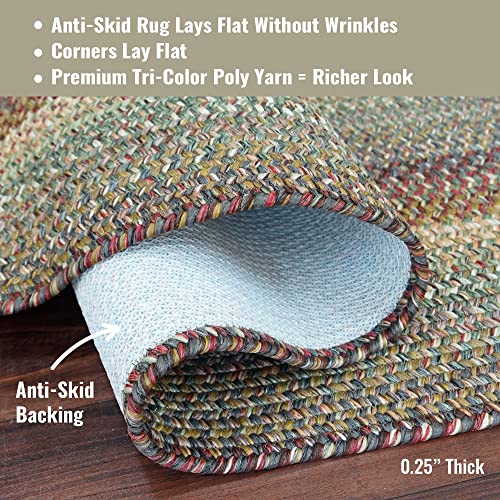 Homespice Fiesta Non Skid Braided Rugs With Rug Pads For Kitchen, Entryway, Bathroom Mat, 20" X 30" Beige - Red - Green, Indoor - Outdoor, Country, Farmhouse, Rustic Style #TOP3