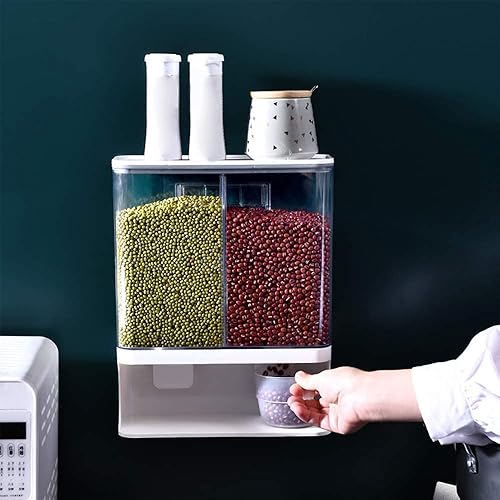 Miniatura 3 de VALINK Dispensador de alimentos secos montado en la pared, dispensador de arroz Organización de cocina para arroz o frijoles