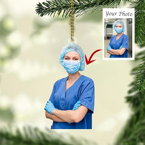 Miniatura 2 de Adornos de Navidad personalizados para enfermera, adorno de enfermera personalizado para colgar en 2D, adorno de enfermera, decoración de árbol de