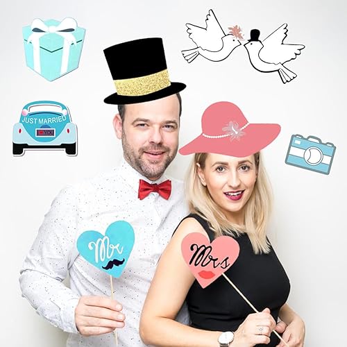 Miniatura 4 de 52 accesorios para cabina de fotos de boda con palo, accesorios divertidos para cabina de fotos, suministros de fiesta de boda para novia, novio,