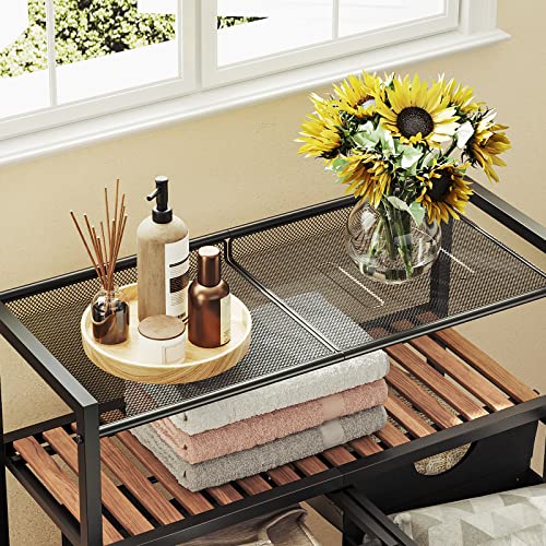 Yatiney Double Laundry Hamper With Wheels, Rolling Laundry Basket With Storage Shelf, Laundry Sorter With 2 Pull-Out And Removable Oxford Cloth Laundry Bags, 2 Shelves, Rustic Brown Ls22Br #TOP5