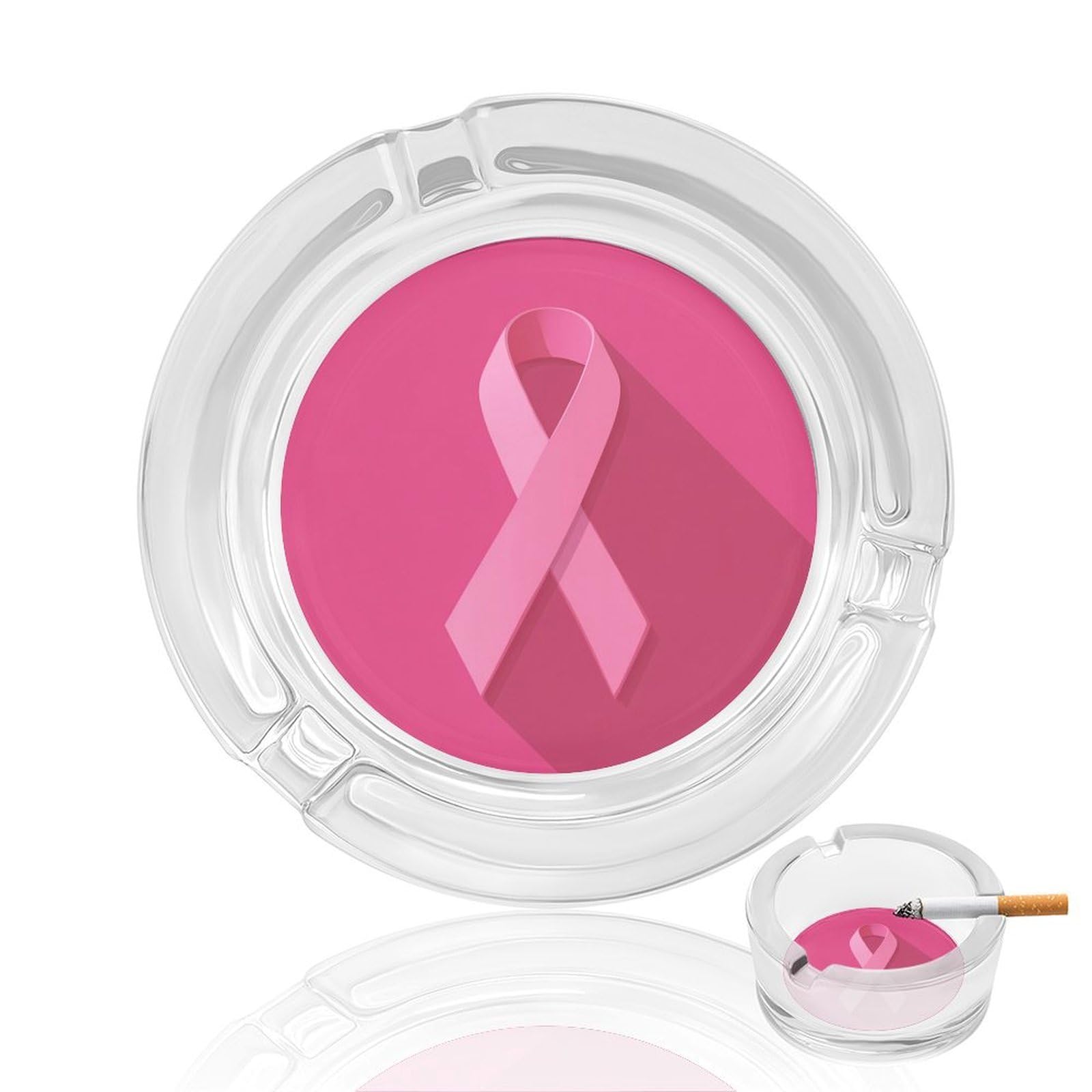 Pink Ribbon Simple Glass Ashtray for Cigarettes Portable Decorative Ash Trays for Home Office Decor