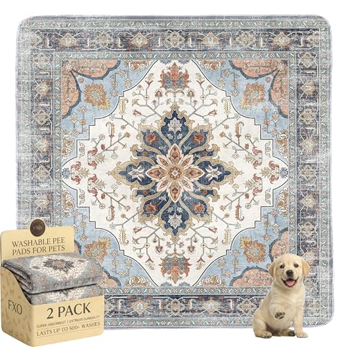 Image of Washable Pee Pads for Dogs,Great Urine Absorbent Reusable Puppy Training Pads,Waterproof,Leak-Proof & Non-Slip Potty Pads for Whelping,Crate,Playpen,Bed.(Blue Floral,54 inchx54 inch)