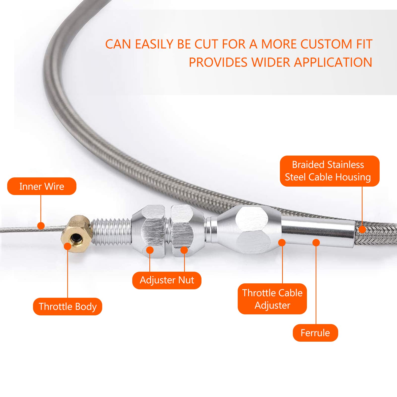36" Universal Stainless Steel Throttle Cable For Chevy LS1 4.8L 5.3L 5.7L 6.0L 8 thumbnail image