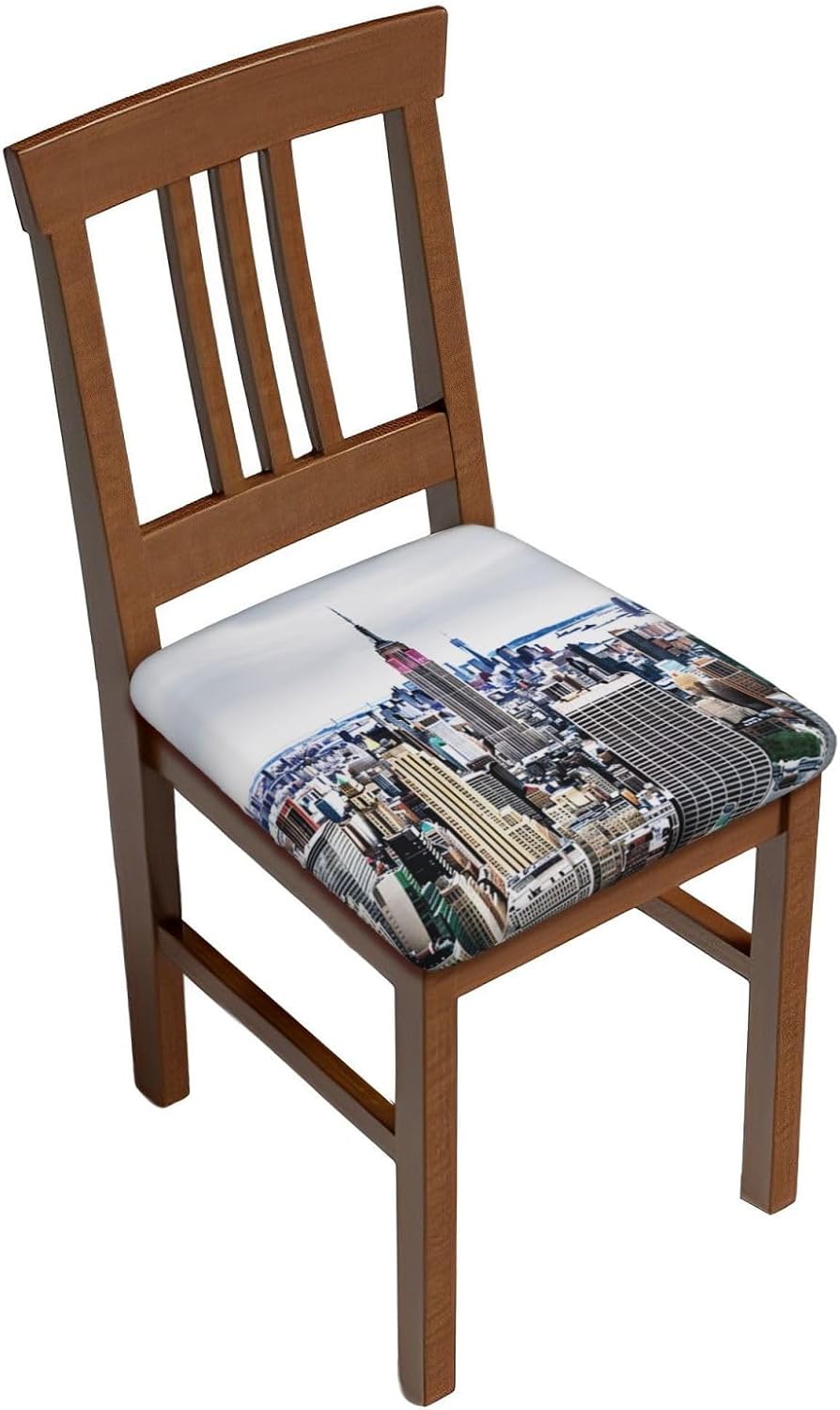 New York Fashion City Print Square Cushion Covers 6 Pcs Set Elastic Non-Slip Seat Cushion Slipcovers Pet Furniture Protectors for Chair, Sofa