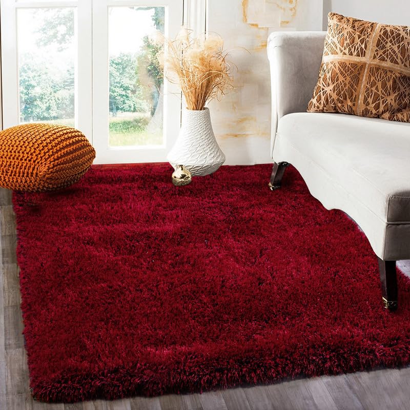 Image of FIASCO Round Shaggy Carpet Plain Fur Rugs Home and Office Sqaure Microfiber 2 Inch Pile Height Back in Canvas Modern Interior Mats 3X3 Feet Red Black Mix