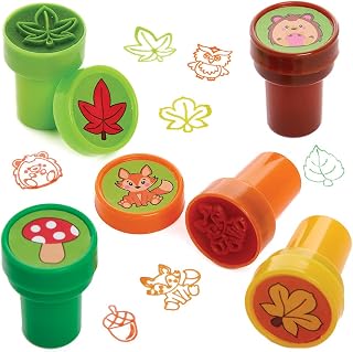 Baker Ross FX143 Autumn self inking Stampers - Pack of 10, Stamps for Kids, Party Bag Fillers for Kids, Teacher Supplies