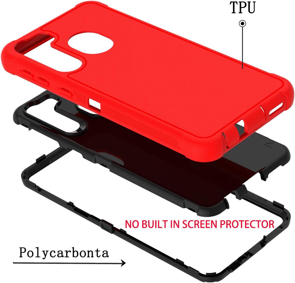 PhuLok Samsung A21 Case,Galaxy A21 Case,with HD Screen Protector,Heavy Duty Armor Shockproof Sports Anti-Scratches Non-Slip Bumper Rugged Case for Galaxy A21 (Red/Black)