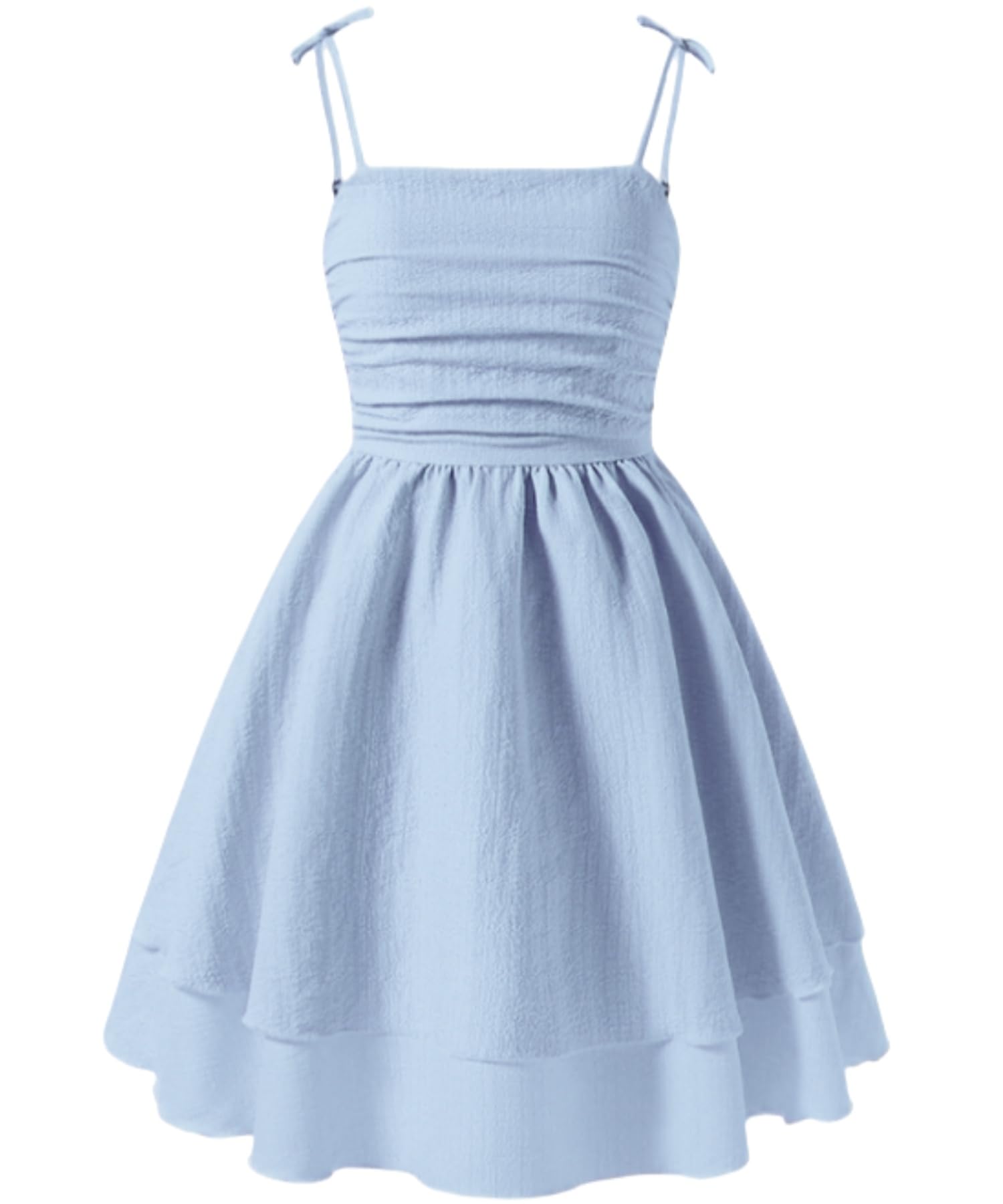 Ohrwurm Girls Smocked Ruched A Line Swing Dress Spaghetti Strap Layered Tie Shoulder Casual Beach Midi Sundress