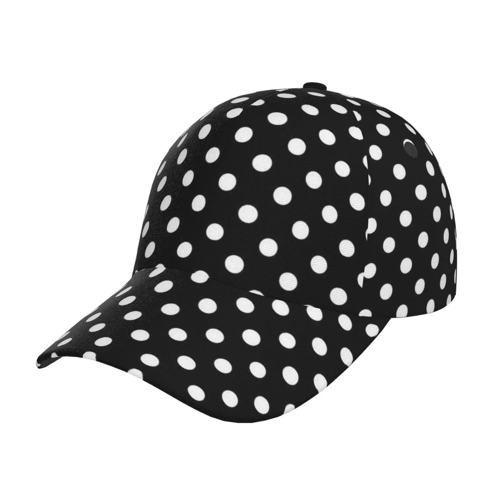 HYSDPUZK Black and White Polka Dots Print Tylish Curved-Brim Baseball Cap - Full Print Polyester Hat for All Seasons and Genders