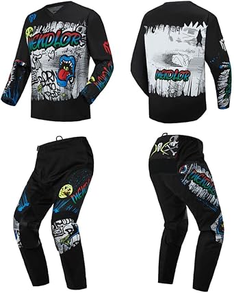 Motocross Jersey Pant Combo Mx Gear Set Mens Women Dirt Bike Enduro Offroad Riding Ride Racewear Racing Adult Black White, Jersey XXL Pants 38