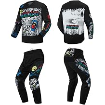 Motocross Jersey Pant Combo Mx Gear Set Mens Women Dirt Bike Enduro Offroad Riding Ride Racewear Racing Adult Black White, Jersey XXL Pants 38