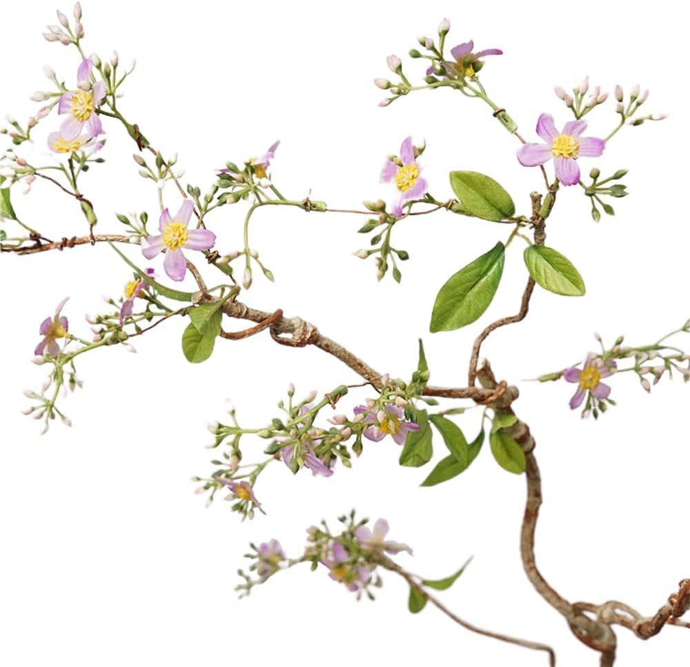 Artificial Begonia Vine Branch, 36” Realistic Faux Crabapple Blossom Stems, Handcrafted Silk Flower Garland for Home, Wedding & Party Décor (White)