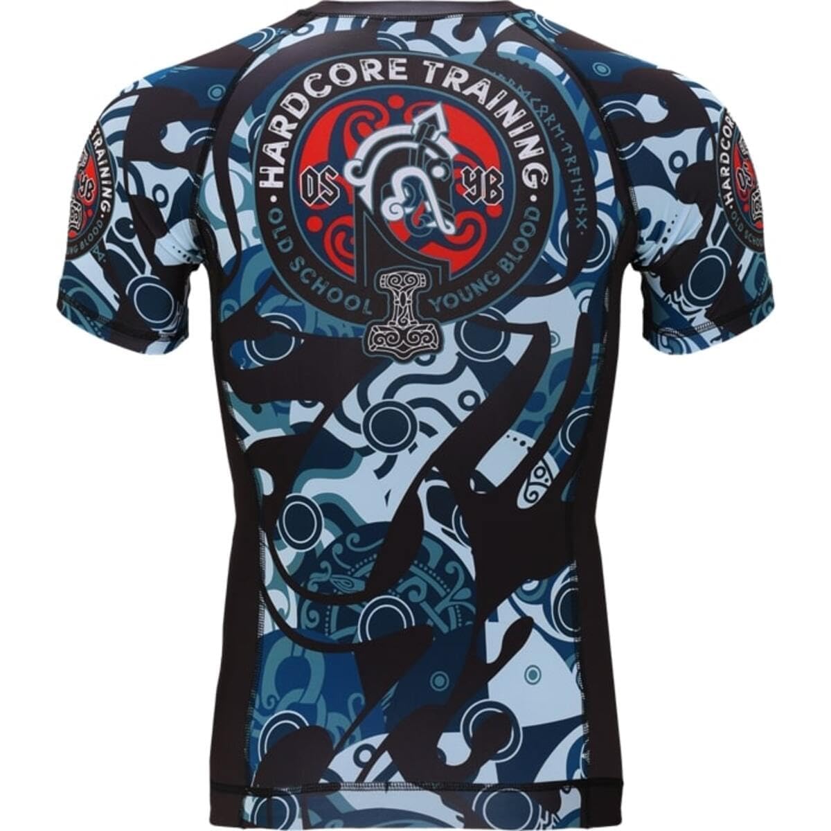 Hardcore Training Rash Guard Mężczyźni Kompresja Koszulka Długi Rękaw BJJ MMA No-Gi Obcisła Grappling Boks (DE/NL/SE/PL, Alfa, L, Regularny, Regularny, Black Light Blue)