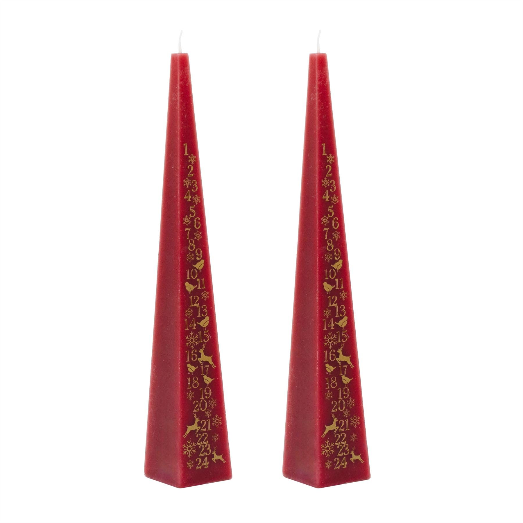 Pack of 2 Red Pyramid Advent Candles | Traditional Christmas Advent Calendar Candles with Numbers - 33cm