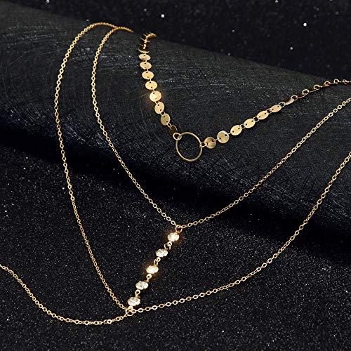 Suyi Stylish Layered Sequins Choker Necklace with Thin Long Chian Pendant for Women Lady 5