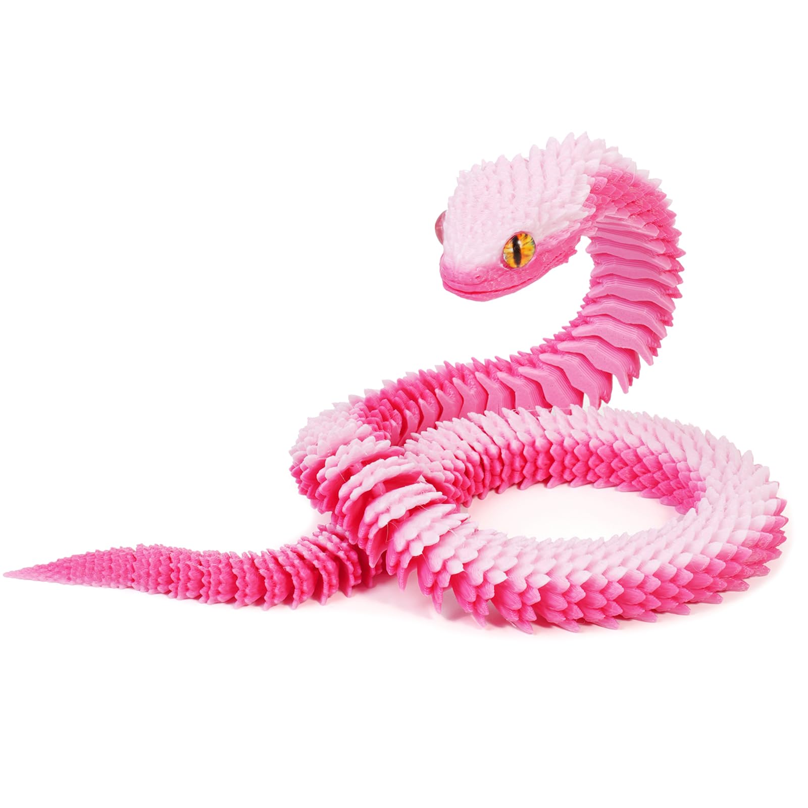3D Printed Animals Snake, 3D Printed Fidget Toy Snake with Movable Joints, Realistic Fidget Snake Viper Executive Desk Toys for Home Office Decor Present-Pink||40CM