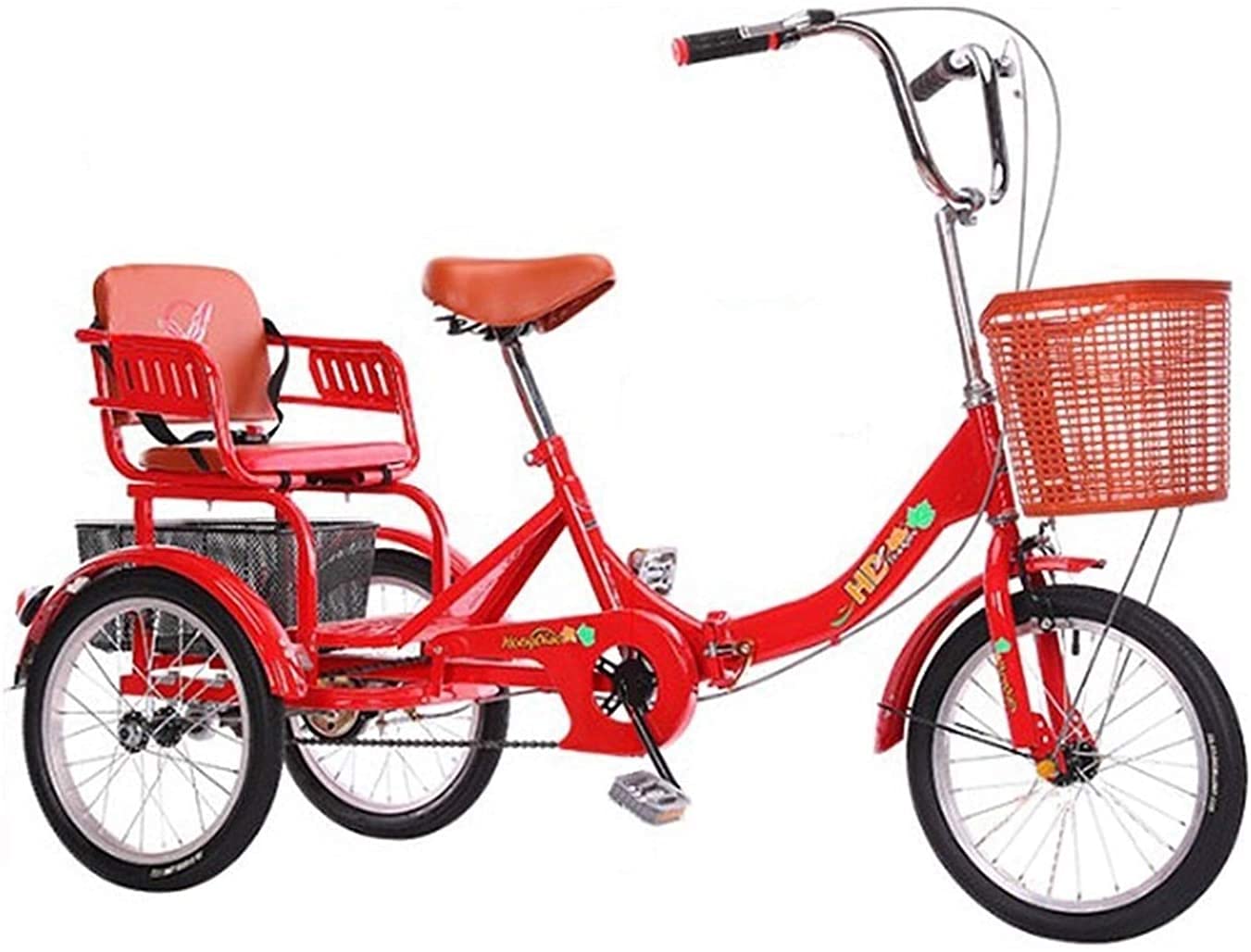 PAGOIAAR Adult Cargo Tricycles Beach Cruiser Bikes Shopping Safe Mini Adult Tricycle Foldable with Basket and Back Seat 16inch 3 Wheeled Bicycle for Men Women Recreation Shopping Exercise