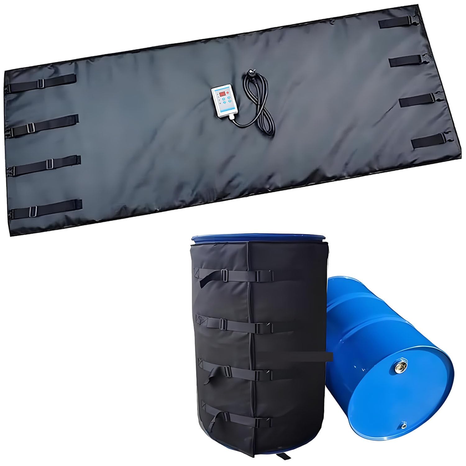 Manta térmica para bidones de Aceite de 200 l/1000 l, Manta calefactora para bidones IBC, Materiales aislantes Impermeables, Temperatura Ajustable de 0 a 120 °C/0 a 150 °C 200L150°-Black