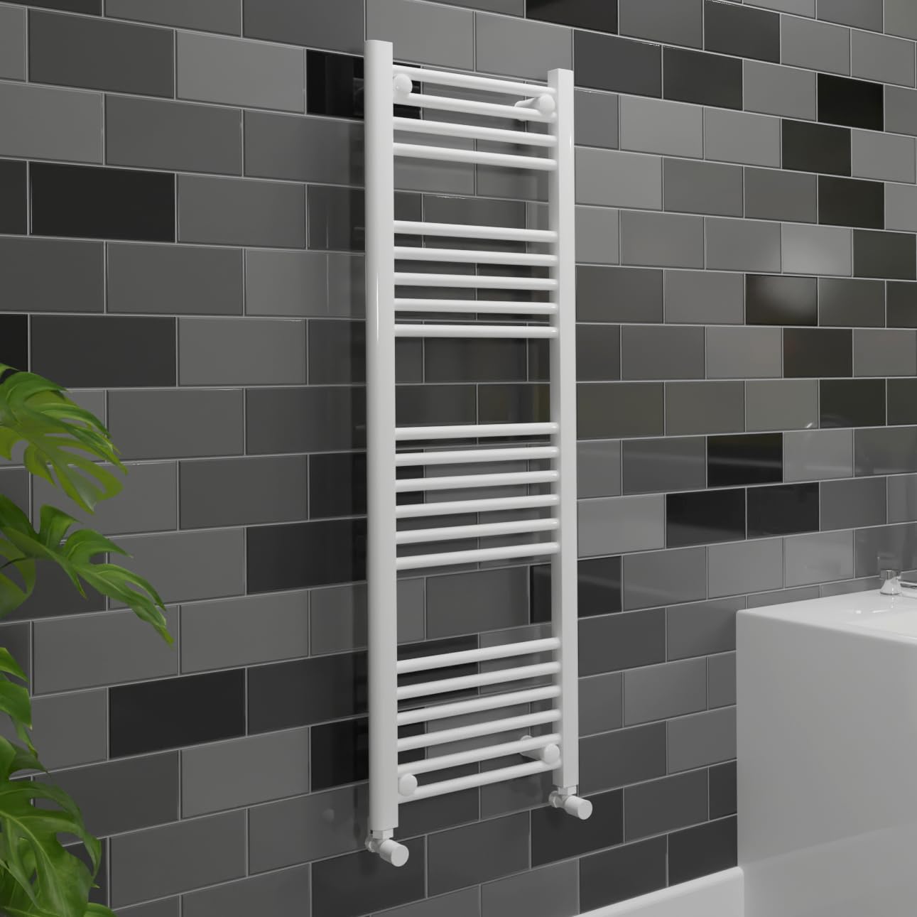 Nwt Direct Gloss White 400Mm (W) X 1200Mm (H) Straight White Gloss Heated Towel Ladder Rail Bathroom Radiator - 1927 Btus