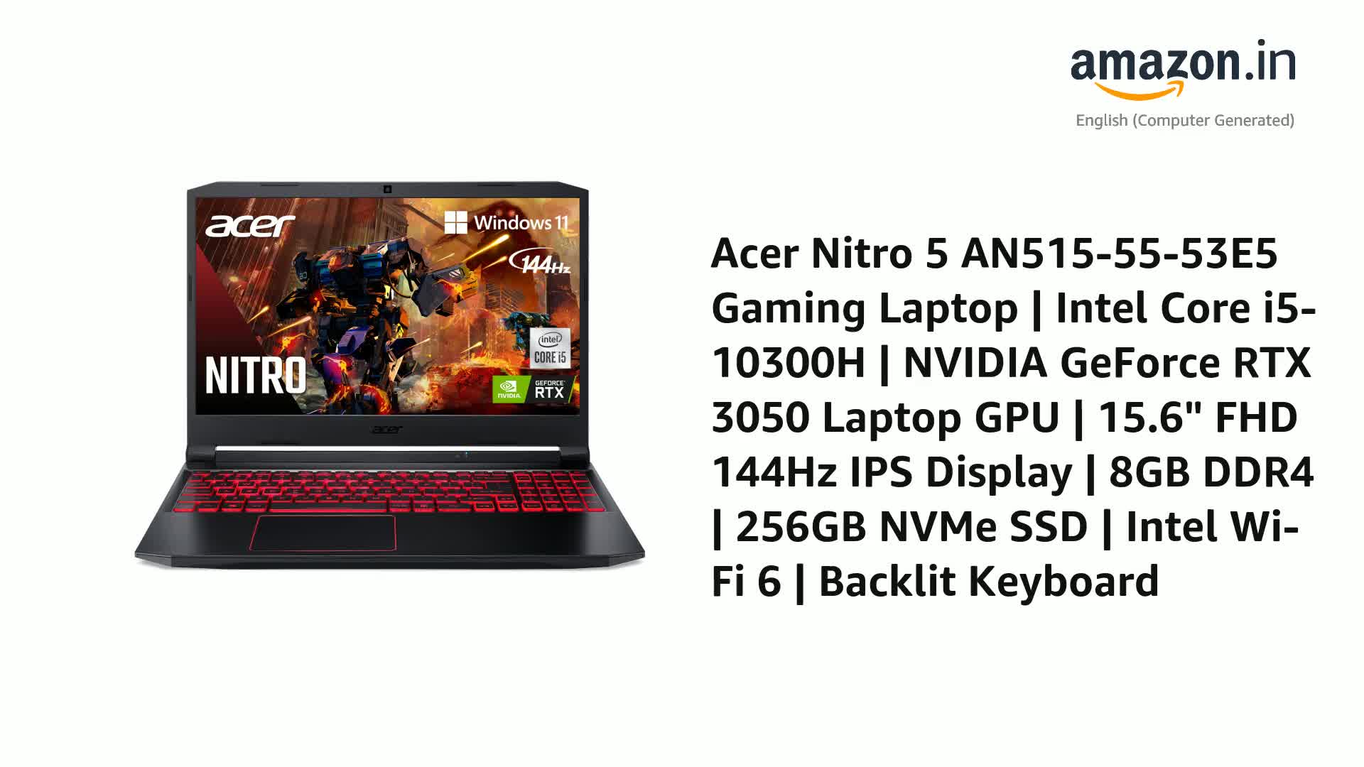 Amazon.in: Buy Acer Nitro 5 AN515-55-53E5 Gaming Laptop Intel Core