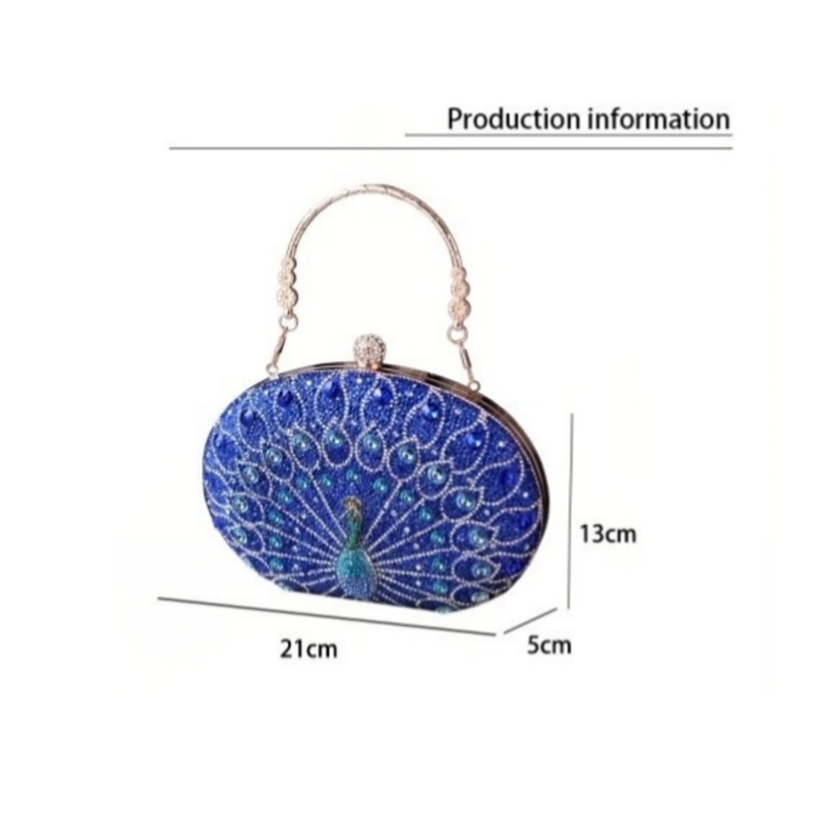 LKSCY Damskie kryształowe ozdobione kopertówką wieczorową: Peacock Design Hard Case Torebka z zapięciem kulkowym z kryształu górskiego i metalowym uchwytem