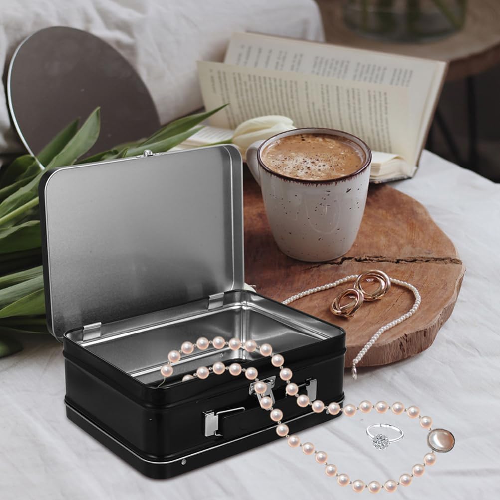 Ciieeo 2pcs Vintage Tinplate Jewelry Box Lock Key Decorative Lids for Desktop Storage