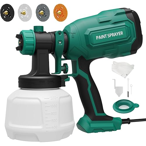 Paint Sprayer, 700W HVLP Spray Gun with 4 Brass Nozzles & 3 Patterns, Paint Gun with Adjustable Spray Width, Paint Sprayers for Home Furniture, Cabinets, DIY Works, Door, Garden Chairs etc.
