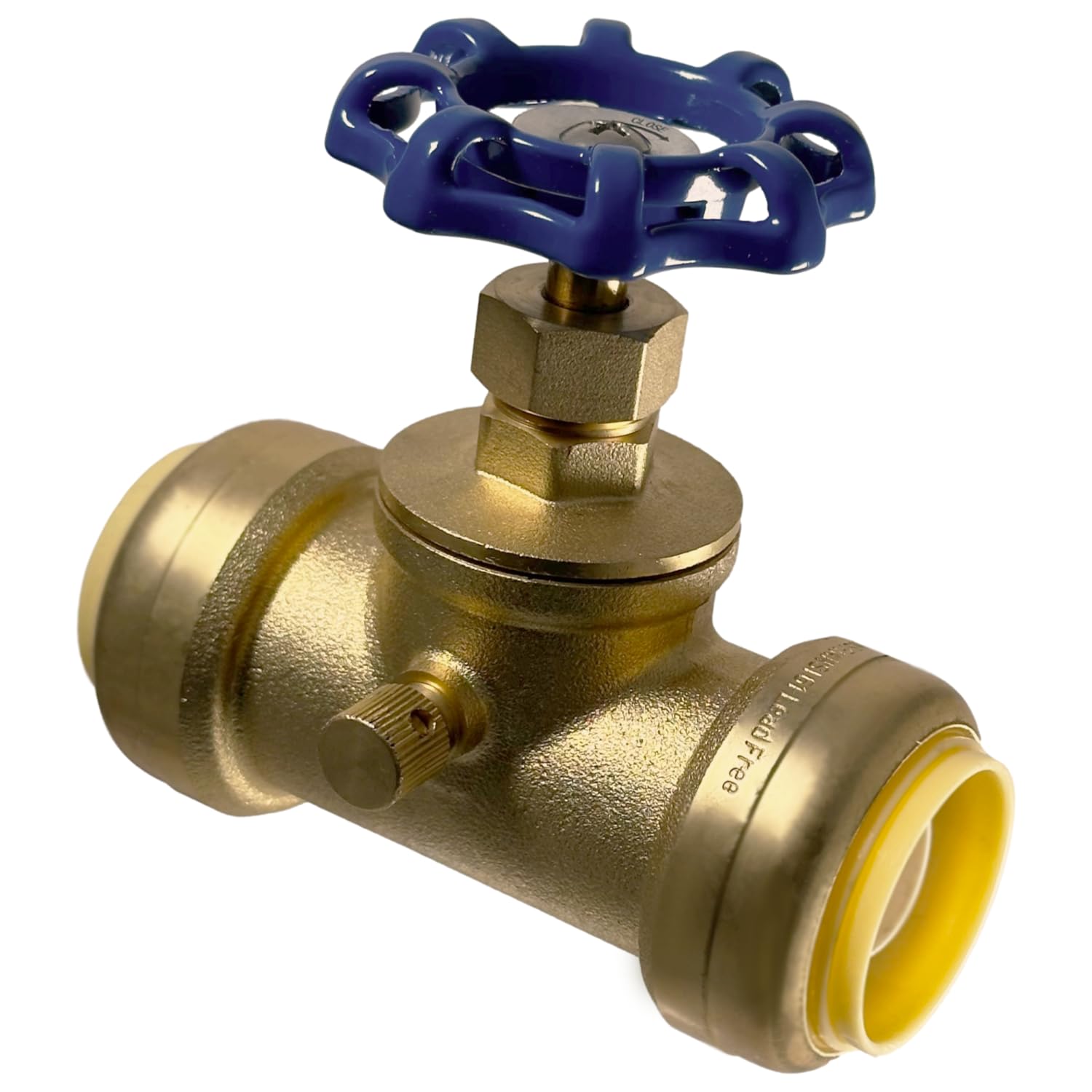 XFITTING - 2 válvulas de parada de ajuste a presión de 1 pulgada con drenaje y ventilación, ajuste de fontanería de latón a presión para conectar, tubo PEX, cobre, CPVC, PE-RT, HDPE, 2-5-3 = 2