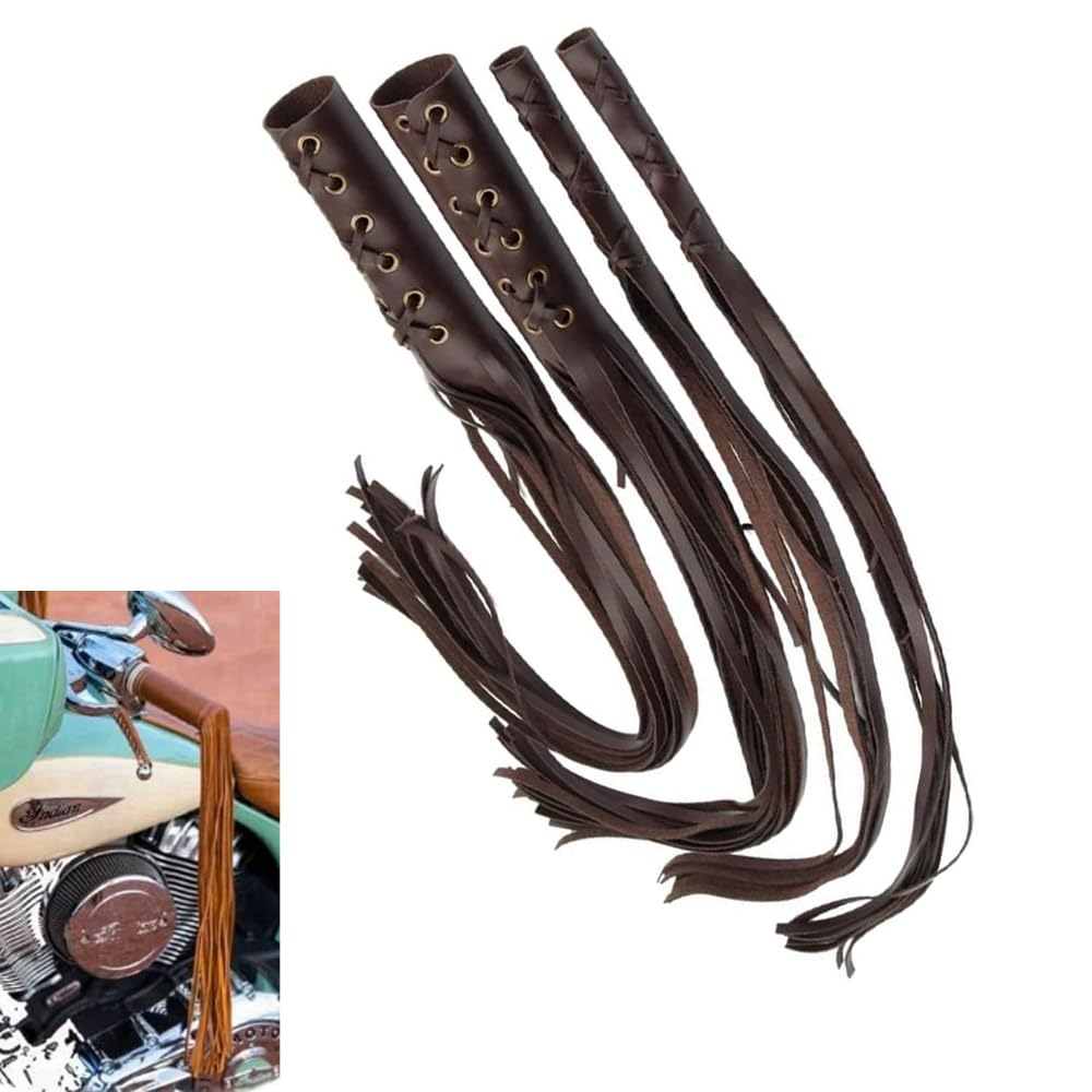 Riloer Manopole universali per freno e frizione con frange per moto, con nappe, in pelle, con nappa, copertura per leva del freno, colore nero