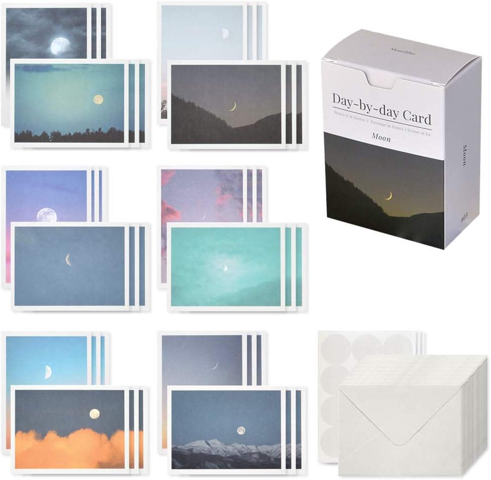 MonolikeDay-by-day Card, Moon - Mix 36 Mini Single cards, 36 envelopes, 36 stickers Package