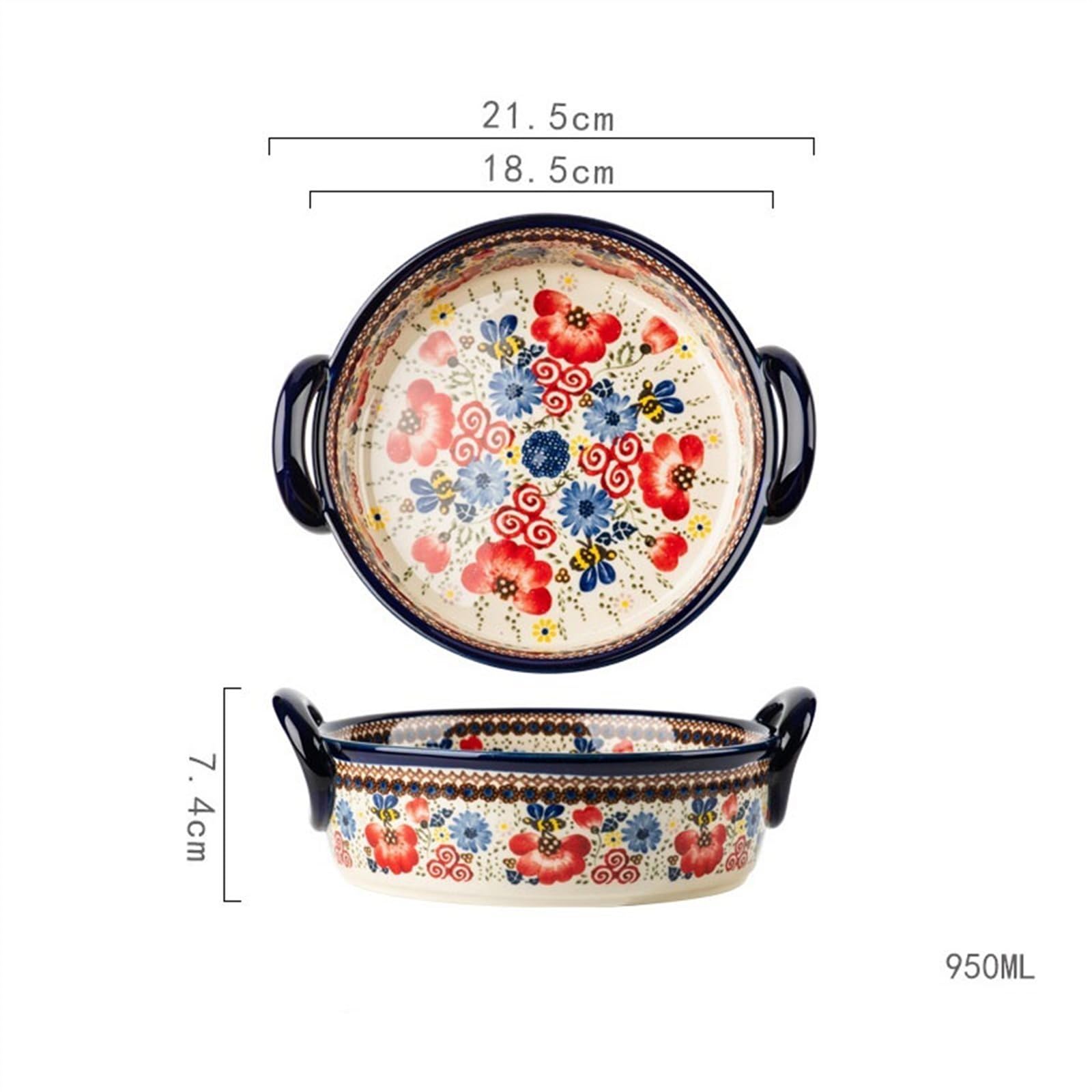 Teglie per Forno Stoviglie sottosmalto for Uso Domestico Teglia da Forno in Ceramica ad Alta Temperatura con Manico di Grande capacità Ciotola Profonda Teglia da Forno(18.5cm)