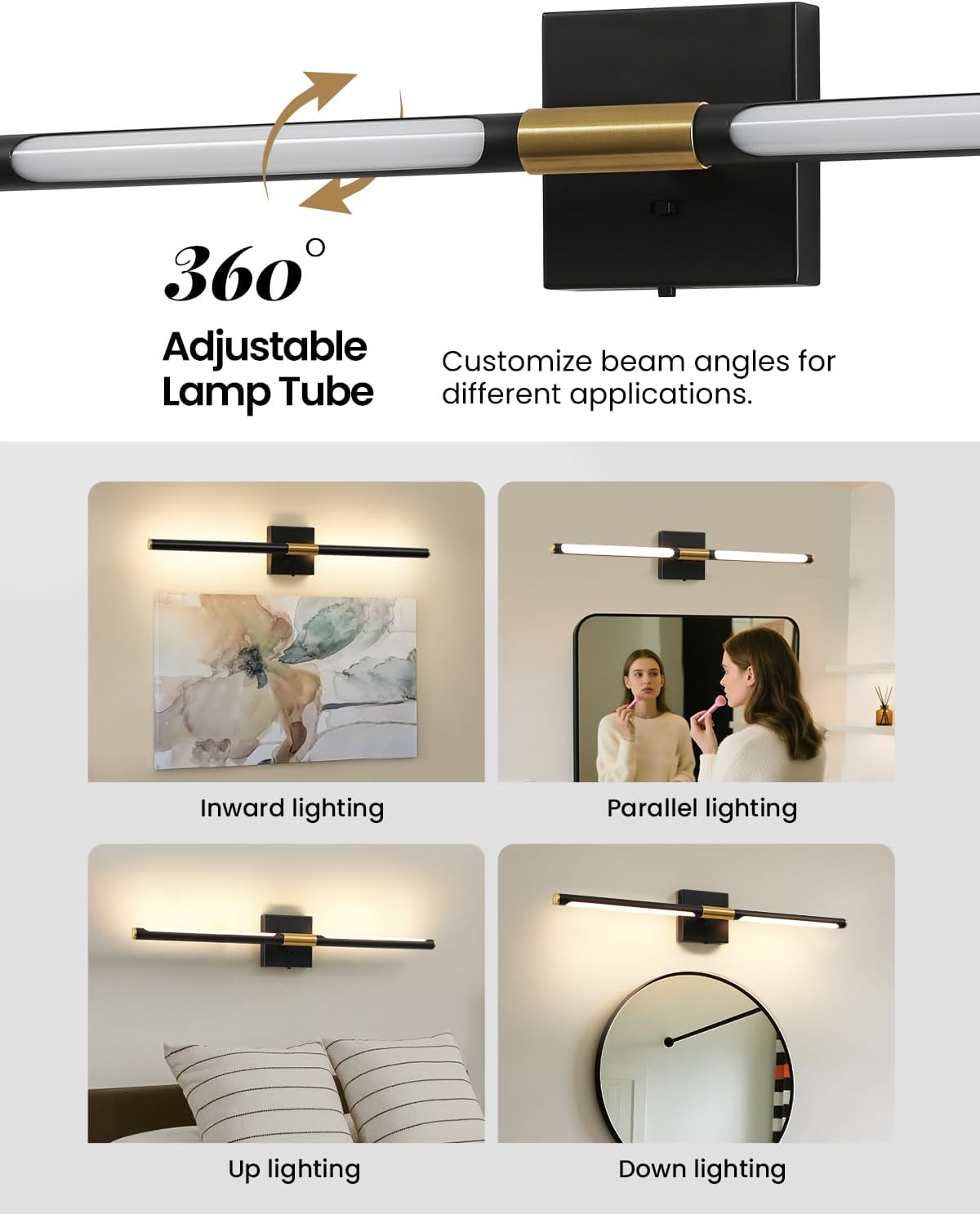 black gold vanity light fixtures for bathroom over mirror 30 inch led bath sconces ip44 5cct adjustable morden picture lights for paintings (built-in dimmer) 30 inch black gold