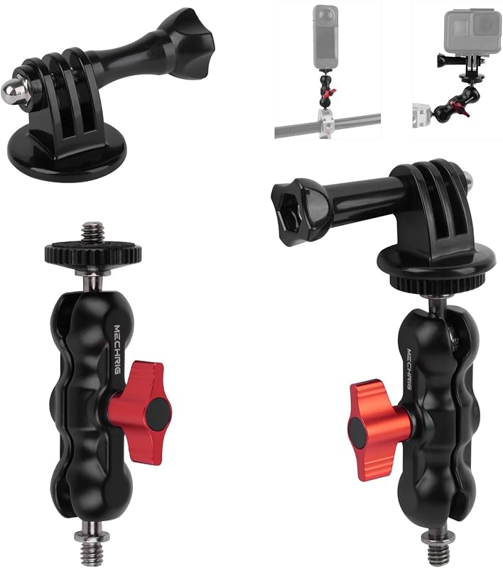 Kit de brazo mágico (paquete de 2), cabezal esférico doble con tornillo de 1/4" y adaptadores de montaje para trípode para GoPro, Insta360, cámaras de acción DJI, DSLR, luz de relleno, micrófono - YD053