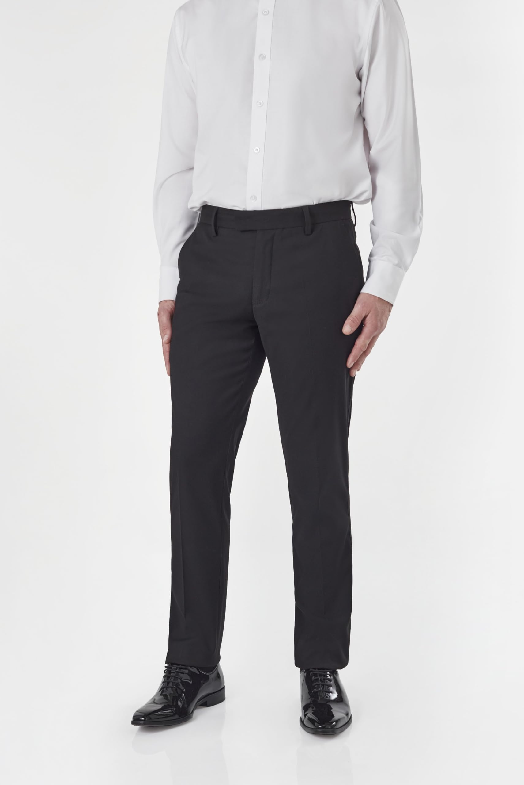 Xposed Pantalones de Esmoquin Negros para Hombre con Cinta de Raso Pantalones de Vestir de Frente Plano entallados