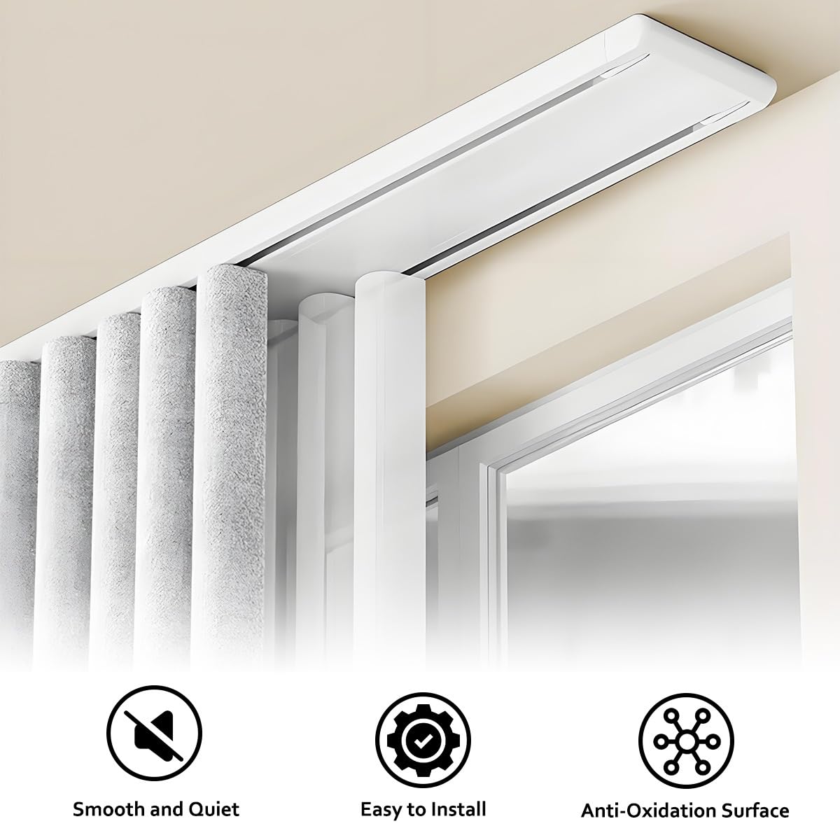 Silent - Sistema de riel de techo deslizante de aluminio para divisor de dormitorio y sala de estar (blanco) para privacidad