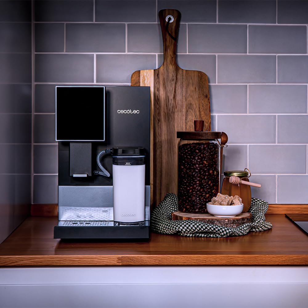 Cecotec Kompaktowy superautomatyczny ekspres do kawy z Cremmaet Compactccino Connected Black Silver. 1350W, 19 barów, wyświetlacz TFT i aplikacja, młynek, zbiornik na mleko 400 ml i 1 l wody