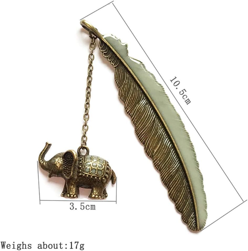 Luminous Bookmarks,3D Metal Feather Book Marks with Gift Box,Thanksgiving,Graduation Teacher Appreciation Gifts for Women Her Girls Librarian Readers (Bronze Elephant)