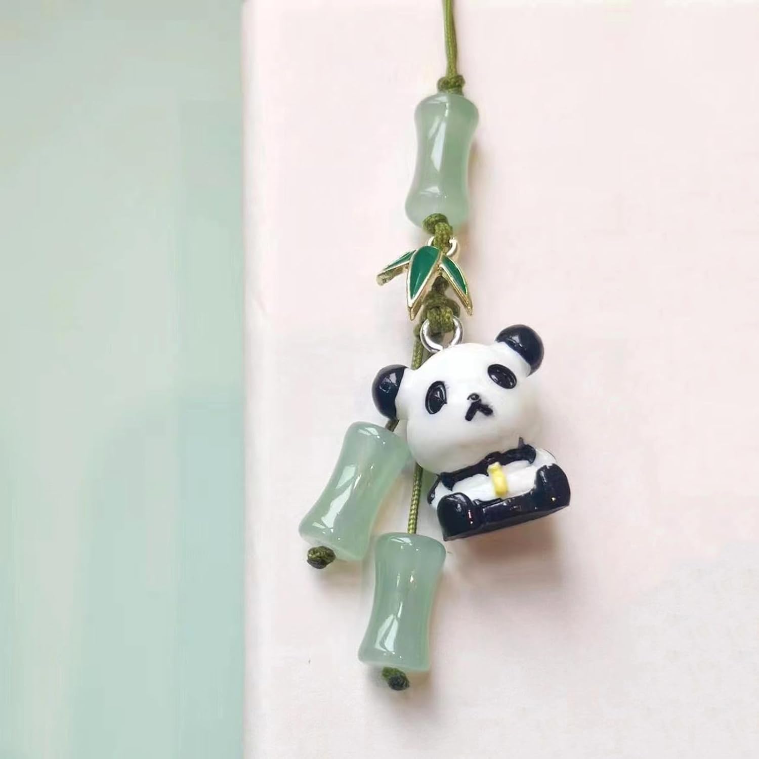 Stylish Cyan Pandas/Fan Phone Lanyard Trendy Han Costume Pendants Fashion Bamboo Joint Phone Charm Straps Ornaments, Style 2