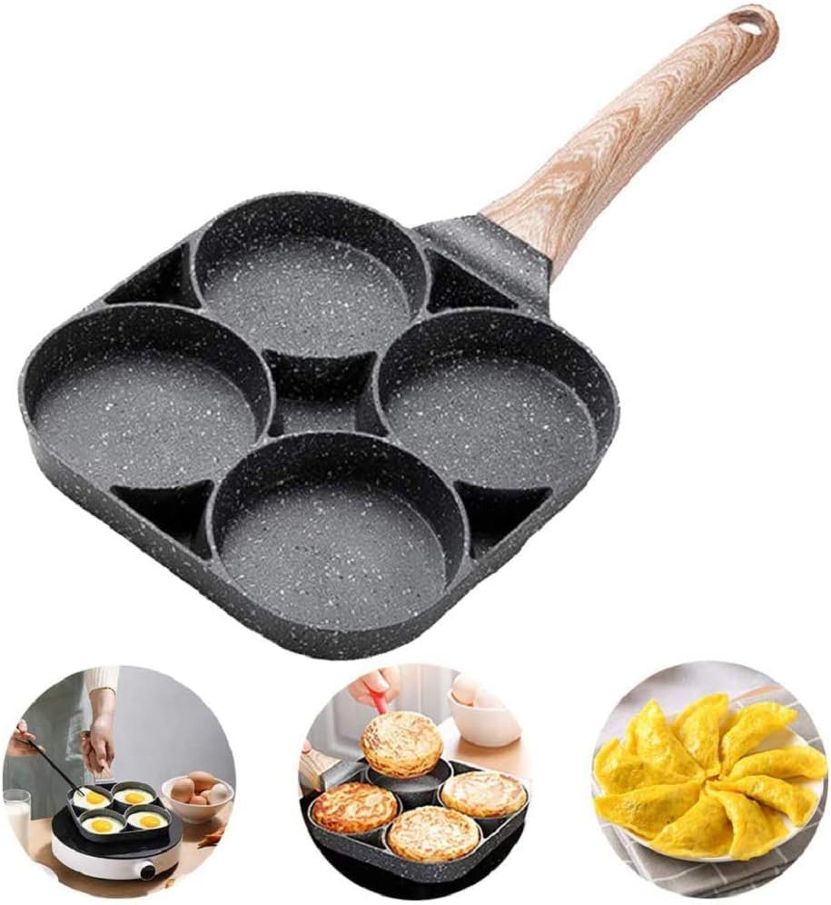 WorldTronics Non-Stick Frying pan with 4 Hole Pancake Pan, Multi-Section Egg & Burger Pan, Breakfast Omelet Pan for Induction, Gas & Electric Stoves, Easy Clean Cookware