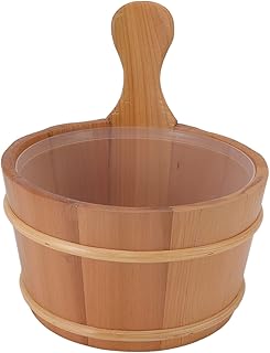 Balde de madeira para sauna, forro de plástico feito à mão 4L, alça confortável, à prova de vazamento, sauna com concha para piscina