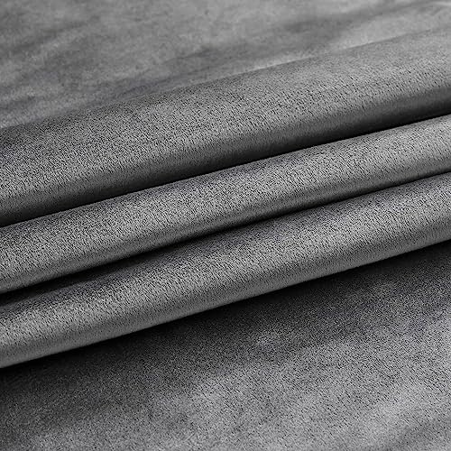 Image of PRIMROSE Dark Grey Velvet Curtains 90 inch Long for Living Room,Set of 2 Panels Blackout Rod Pocket Back Tab Window Treatment Room Darkening Heavy Decorative Curtains Drapes for Bedroom