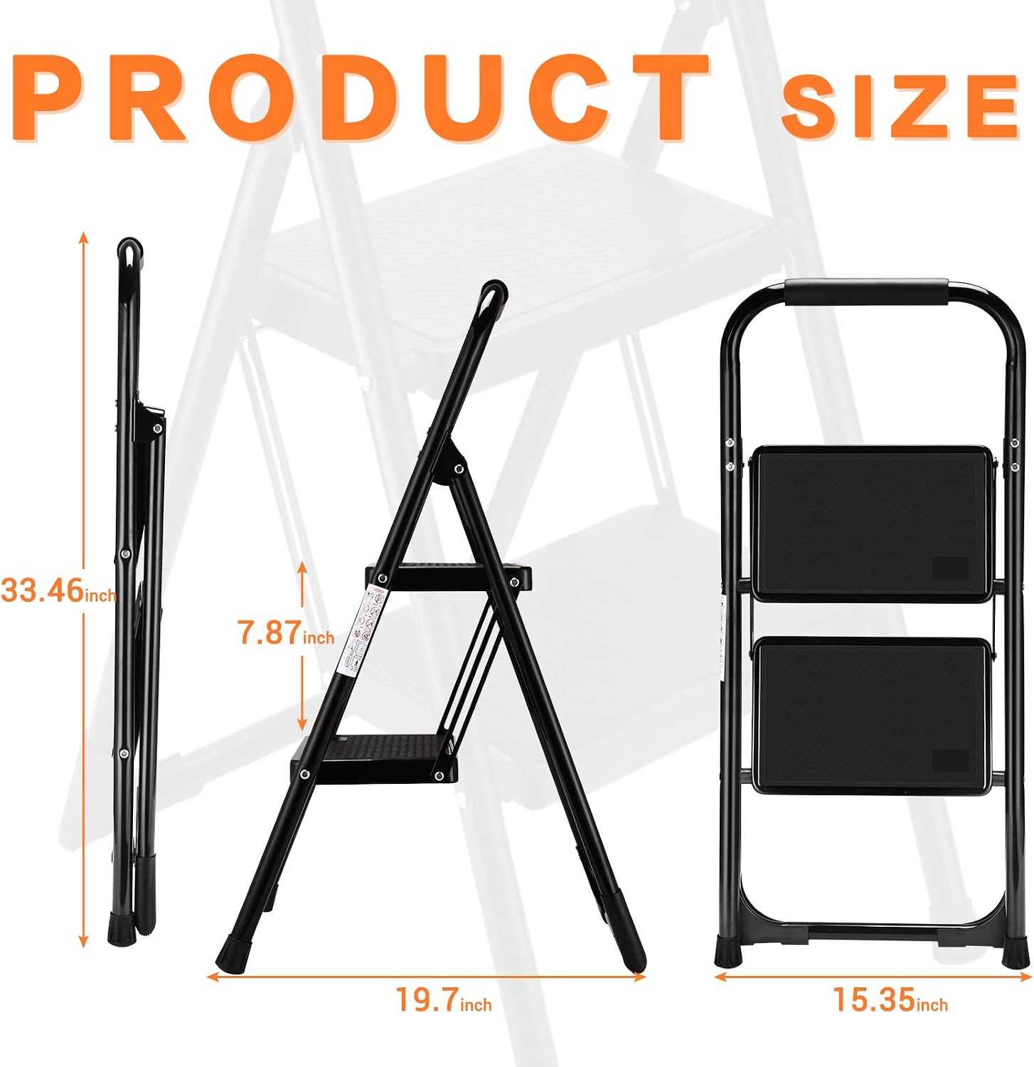 ALPURLAD Step Ladder 2 Step Stool Folding Step Stools for Adults with Handgrip & Anti-Slip Sturdy and Wide Pedal 330lbs Stepladder Multi-Use for Household & Office Foldable Step Stool
