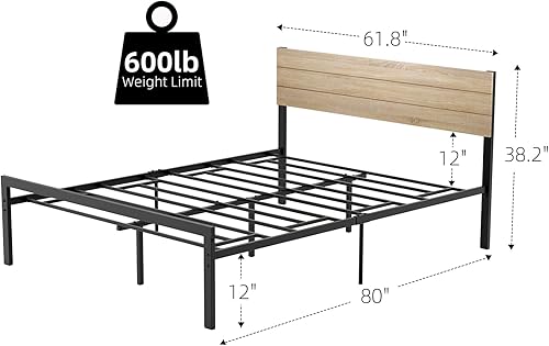 Miniatura 2 de Fancihabor Base de cama tamaño Queen con cabecera de madera plataforma de soporte de listones de metal con almacenamiento no necesita somier Queen