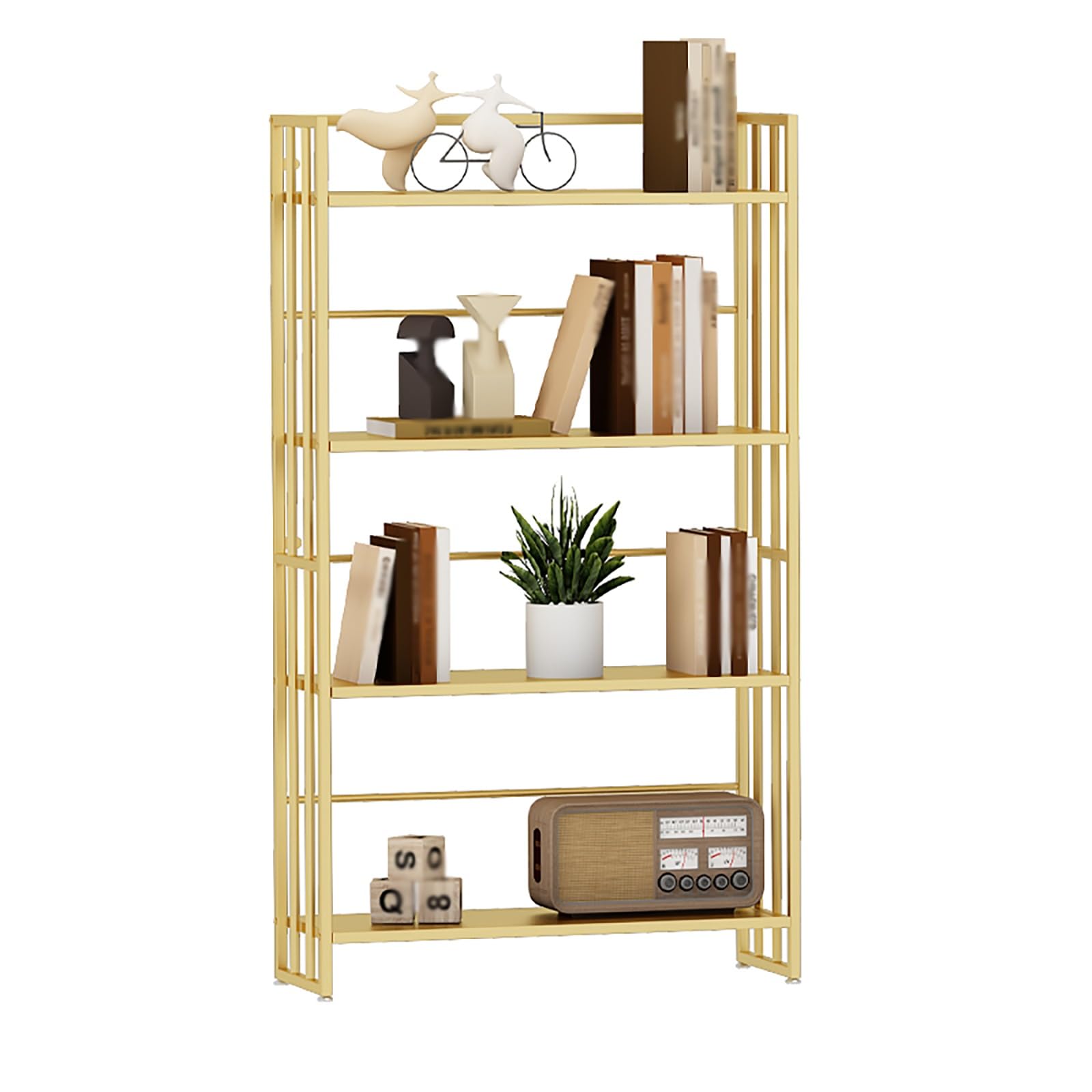 Modern Gold Metal Cube 32x10x57in Tall Standing with Shelves for Study in Classroom or Home School Decor