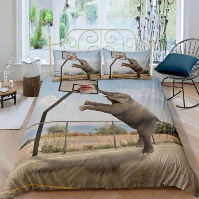 Housse de couette 220x240 pour chambre adulte parure de lit grise motif éléphant sauvage