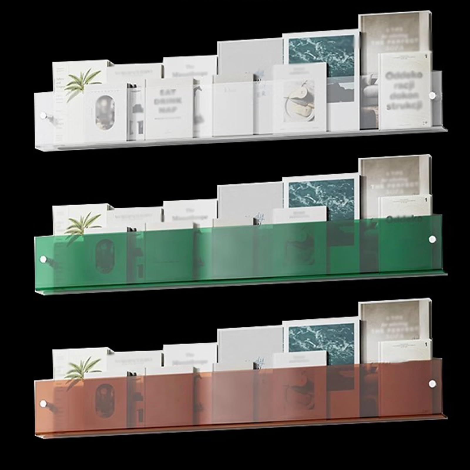 2Er-Pack Schwebende Acryl-Prospekthalter, Wandmontierter Zeitschriftenständer Für Homeoffice, Wartezimmer/Empfangsbereich/Lounge/Schönheitssalon, Transparenter Prospektst-Brown-L 120cm/47.2in